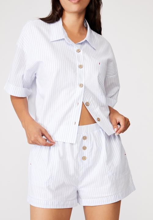 Cotton On - Washed woven sleep set - pyjama stripe