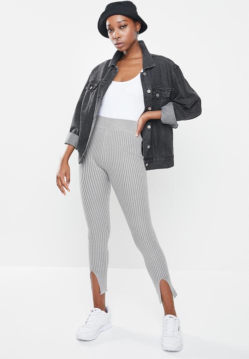 Missguided - 2 Tone ribbed split front leggings - grey