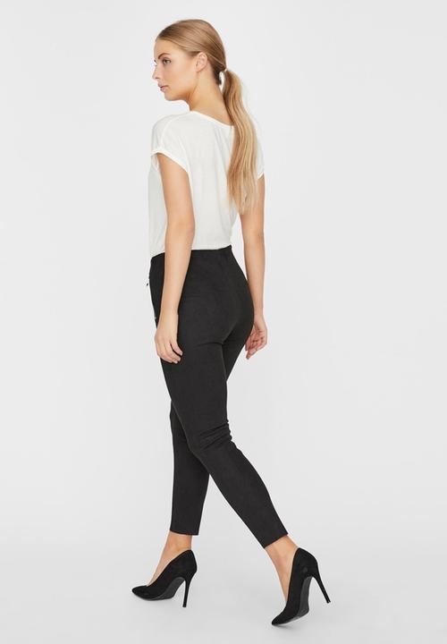 Vero Moda - Cava zip narrow waist faux suede legging - black