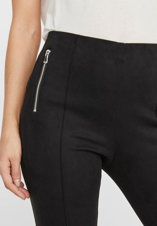 Vero Moda - Cava zip narrow waist faux suede legging - black