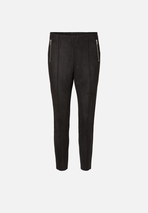 Vero Moda - Cava zip narrow waist faux suede legging - black
