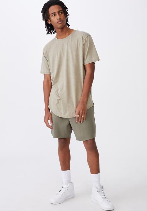 Factorie - Longline curved washed T-shirt - old moss