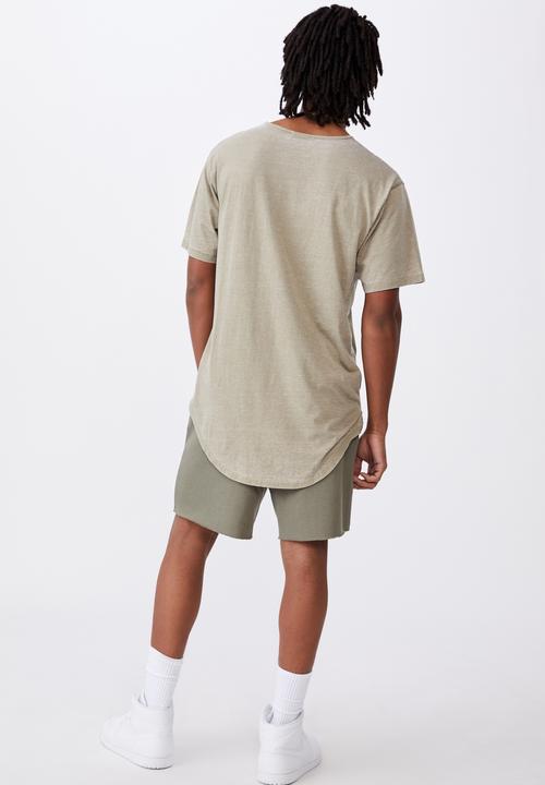 Factorie - Longline curved washed T-shirt - old moss