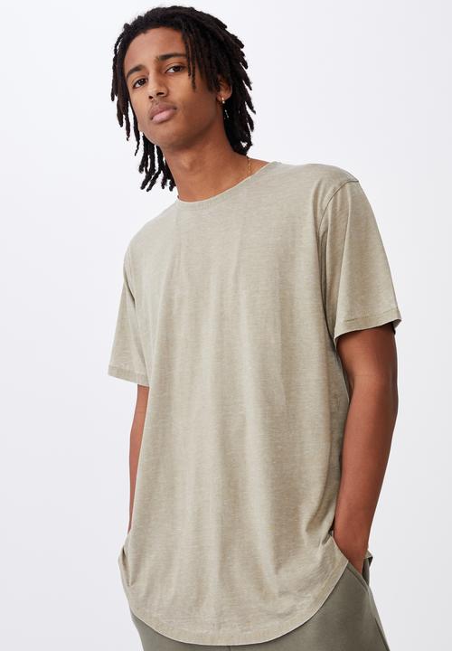 Factorie - Longline curved washed T-shirt - old moss