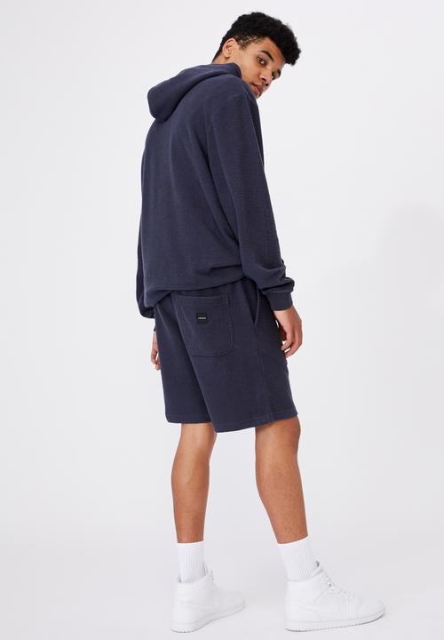 Factorie - Reverse fleece track short - washed indigo