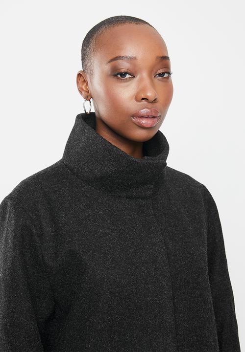 edit - Textured structured melton coat - black 