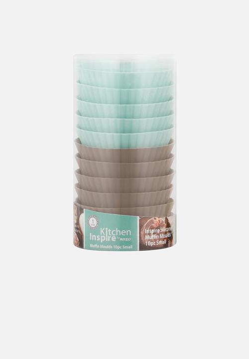 Kitchen Inspire - Silicone Muffin Moulds - Mint Blue & Brown 