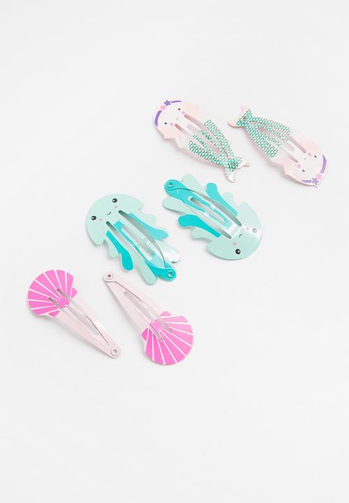 Pop Candy - 6 Pack hair clips - pink & green 