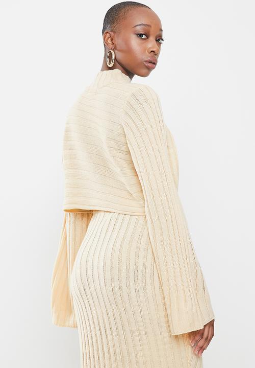 Missguided - Asymmetric roll neck jumper co ord - stone