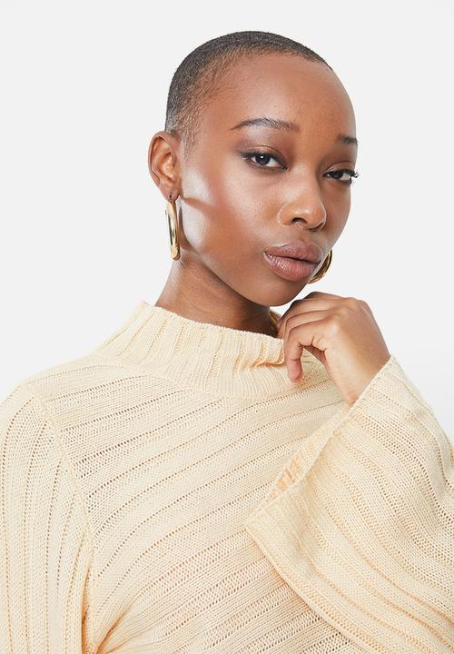 Missguided - Asymmetric roll neck jumper co ord - stone