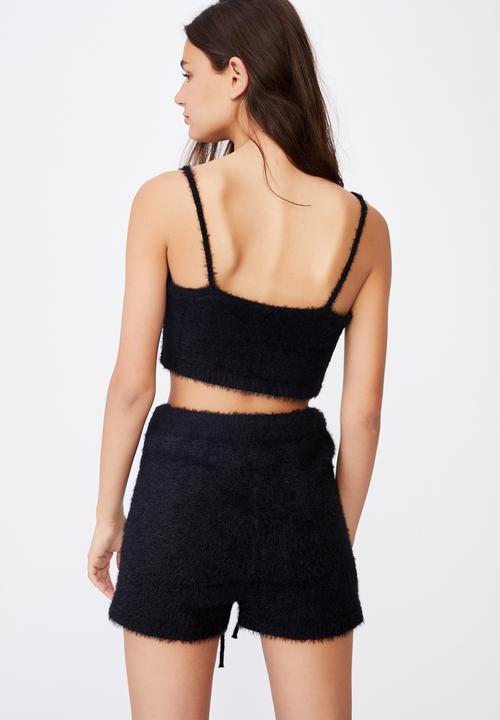 Factorie - Fluffy knit crop cami - black