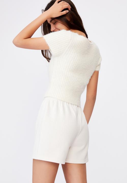 Factorie - Fluffy knit short sleeve zip cardi - ivory