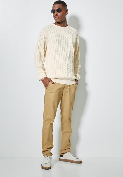 Superbalist - Regular fit cable knit jersey - neutral
