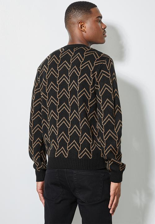 Superbalist - Geo pattern crew knit - black & taupe