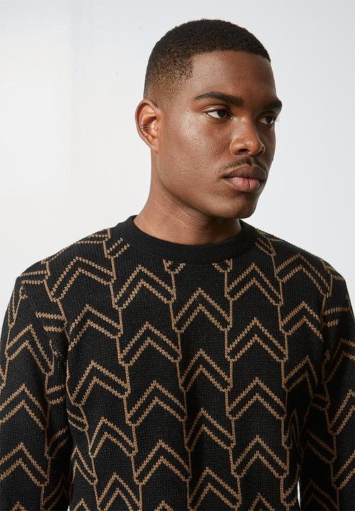 Superbalist - Geo pattern crew knit - black & taupe