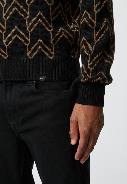 Superbalist - Geo pattern crew knit - black & taupe