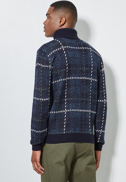 Superbalist - Check pattern roll neck knit - navy