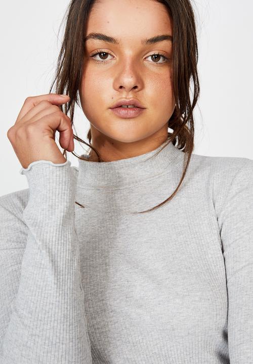 Factorie - Rib lettuce edge long sleeve - grey marle