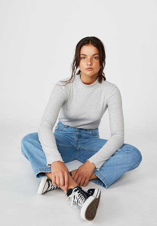 Factorie - Rib lettuce edge long sleeve - grey marle