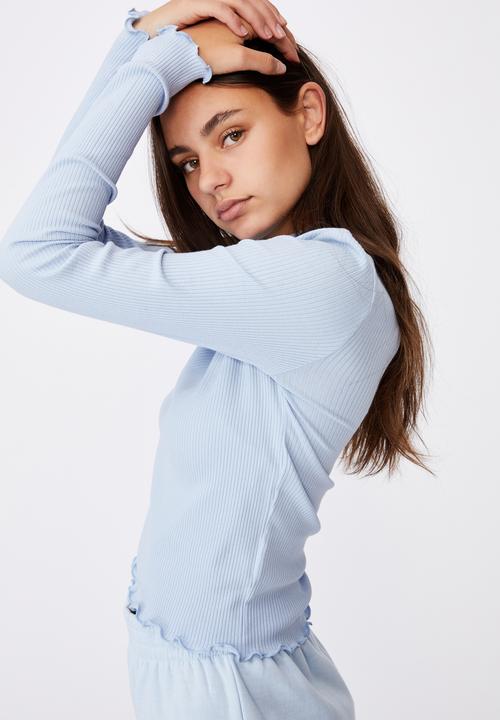 Factorie - Rib lettuce edge long sleeve - skyway blue