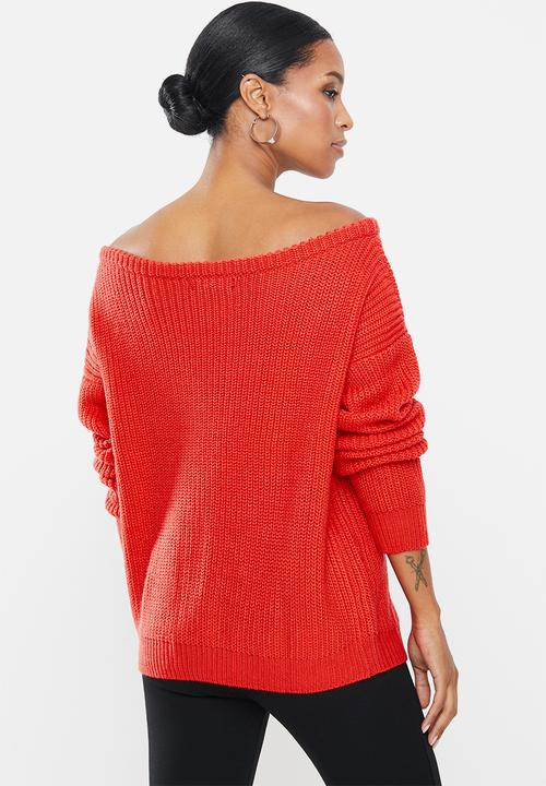Missguided - Petite ophelita off shoulder jumper - red