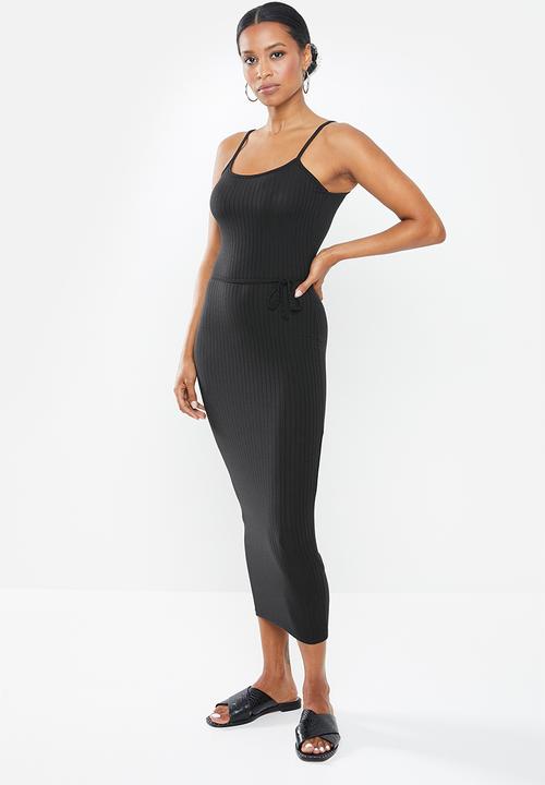 Missguided - Petite tie belt cami midi dress - black