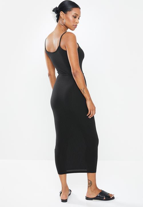 Missguided - Petite tie belt cami midi dress - black
