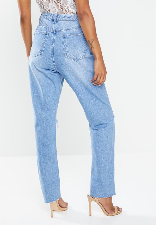 Missguided - Petite wrath slash rip straight leg jean - light blue