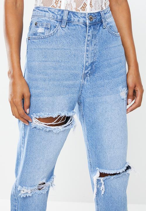 Missguided - Petite wrath slash rip straight leg jean - light blue