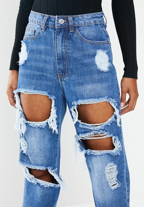 Missguided - Petite riot high rise ripped jean - blue