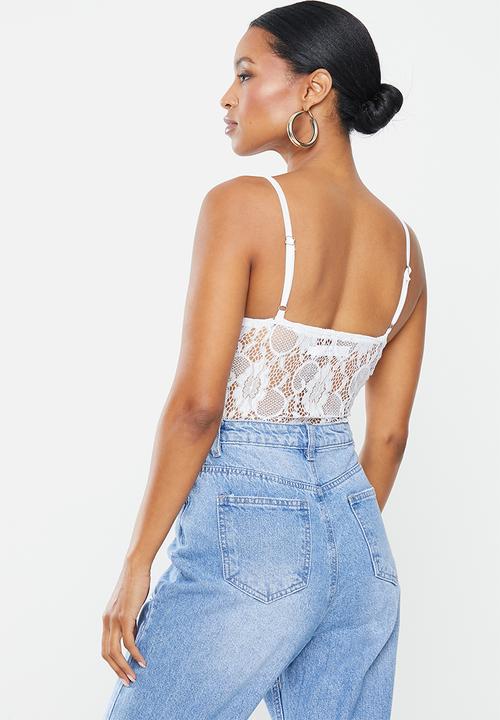 Missguided - Petite lace strappy bodysuit - white
