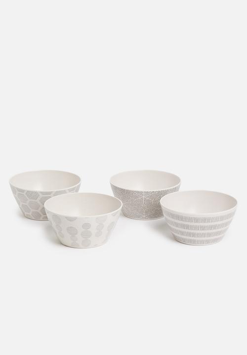 Excellent Houseware - Splice bamboo bowl set of 4 - grey & white