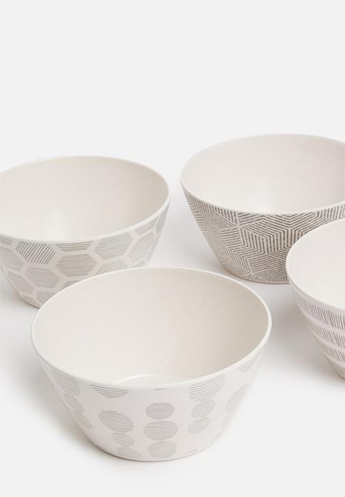 Excellent Houseware - Splice bamboo bowl set of 4 - grey & white