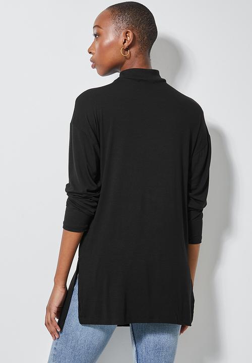 Superbalist - Rib neck longline tee - black