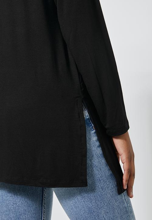Superbalist - Rib neck longline tee - black