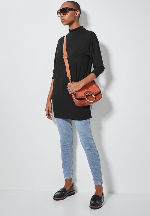 Superbalist - Rib neck longline tee - black