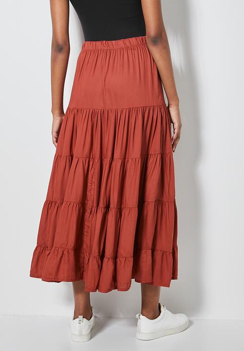 Superbalist - Tiered midi skirt - tobacco