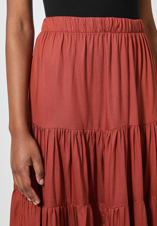 Superbalist - Tiered midi skirt - tobacco