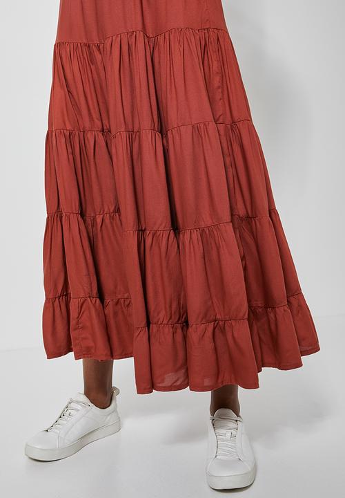 Superbalist - Tiered midi skirt - tobacco