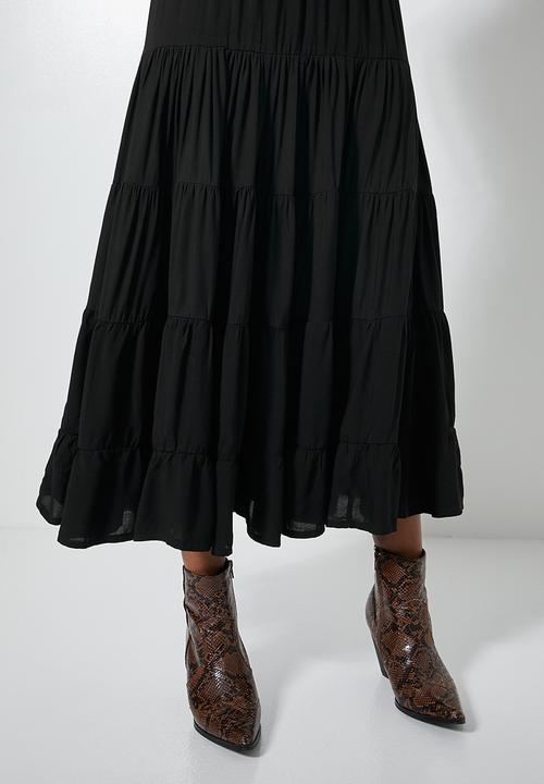 Superbalist - Tiered midi skirt - black