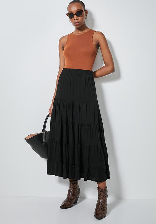 Superbalist - Tiered midi skirt - black