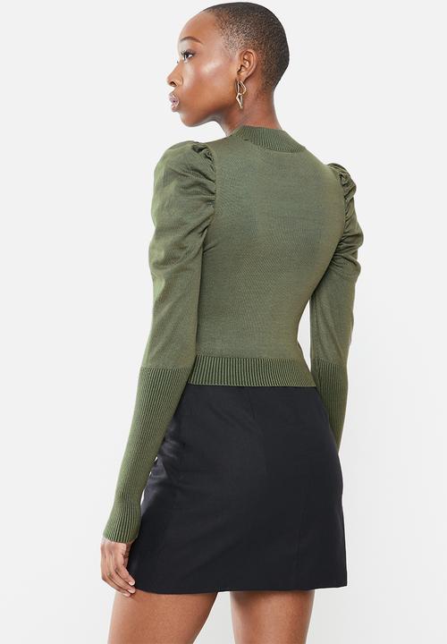 Glamorous - Puff sleeve knit - khaki green 