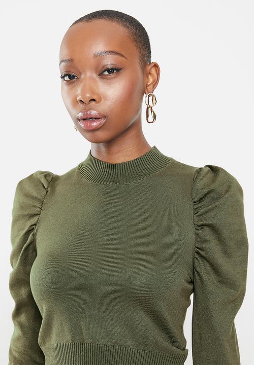Glamorous - Puff sleeve knit - khaki green 