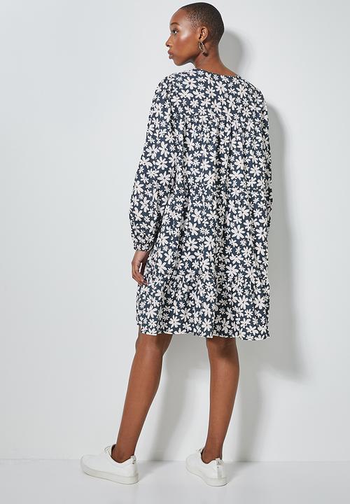 Superbalist - Volume tiered dress - navy & white 