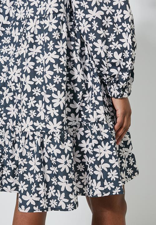Superbalist - Volume tiered dress - navy & white 