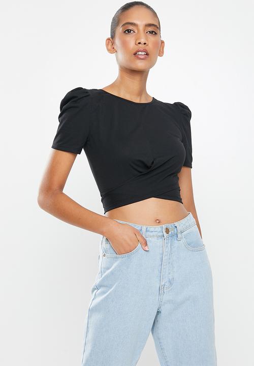 Blake - Knit wrap-tie tee - black
