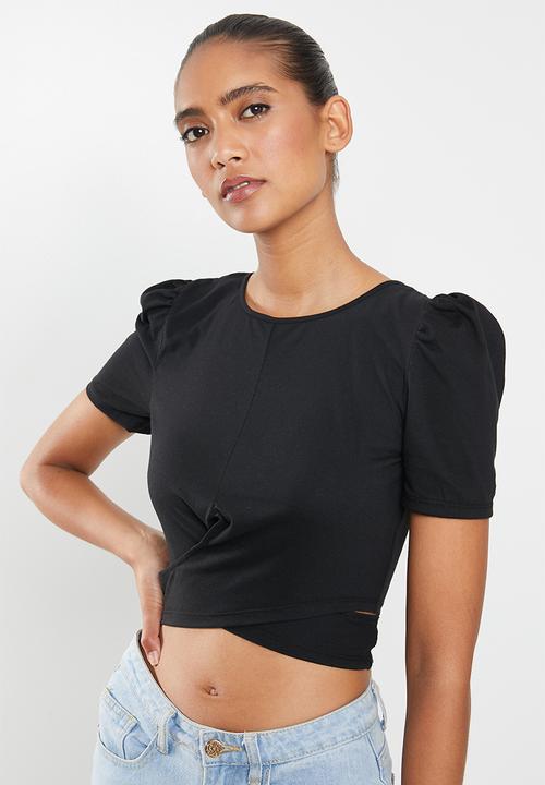 Blake - Knit wrap-tie tee - black