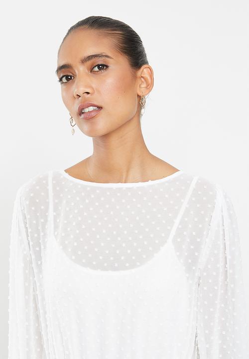 MILLA - Dobby voluminous midi dress with drawstring - white 