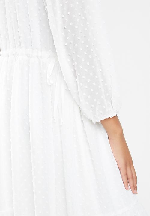 MILLA - Dobby voluminous midi dress with drawstring - white 