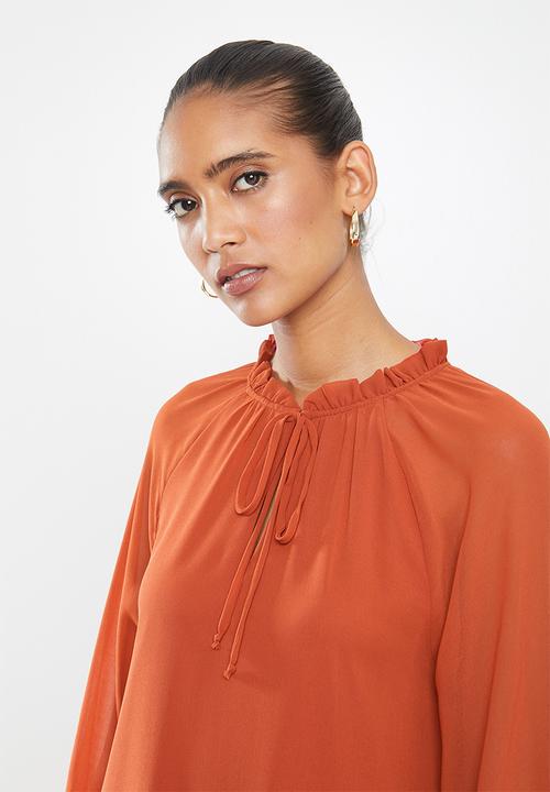 MILLA - Pie crust mini tiered dress - rust 